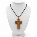 Religious jewelry hand made in Bethlehem Holy Land, front view of the olive wood masterpiece
