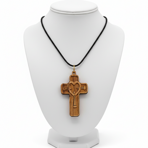 Religious jewelry hand made in Bethlehem Holy Land, front view of the olive wood masterpiece