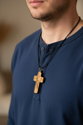 Olive Wood Cross Necklace (Heart and Nails)