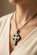 Celtic Cross Necklace with a Bead (Olive Wood and Colorful