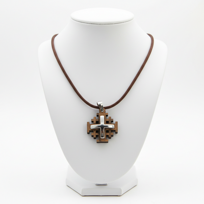 Jerusalem Cross Silver Plated Olive Wood Necklace
