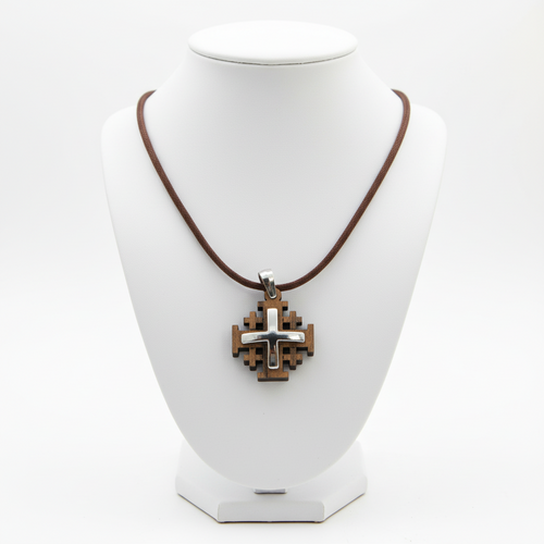 Religious jewelry hand made in Bethlehem Holy Land, front view of the olive wood masterpiece