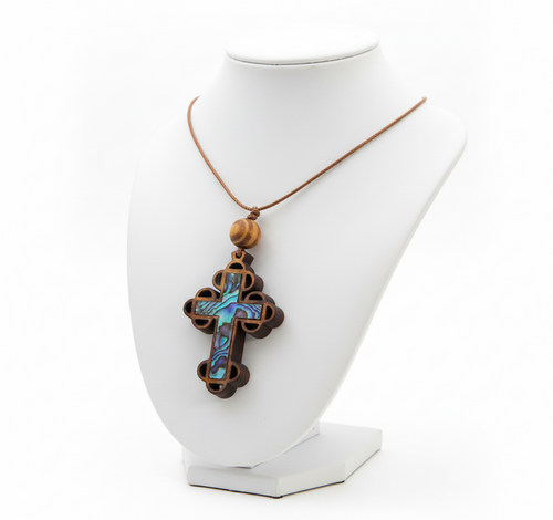 Religious jewelry hand made in Bethlehem Holy Land, front view of the olive wood masterpiece