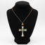 Jerusalem Cross Necklace with a Bead (Olive Wood and Colorful Abalone)