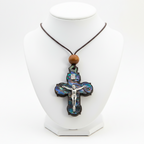 Olive wood crucifix hand carved in Bethlehem, front view of the olive wood masterpiece