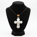White Mother of Pearl INRI Crucifix Necklace with a Bead on Olive Wood Base
