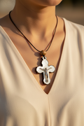 White Mother of Pearl INRI Crucifix Necklace with a Bead