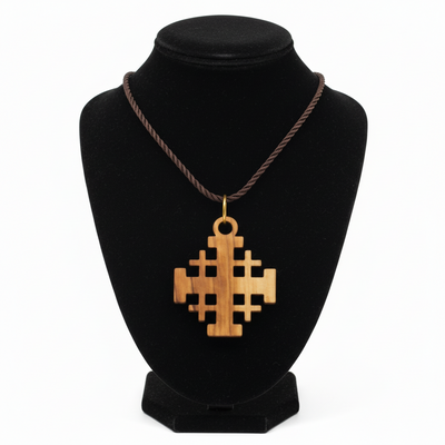 Plain Olive Wood Jerusalem Cross Necklace