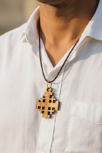 Plain Olive Wood Jerusalem Cross Necklace | Olive Wood from Bethlehem