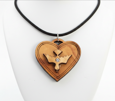 Heart Shaped Necklace with The Holy Spirit Dove Pendant