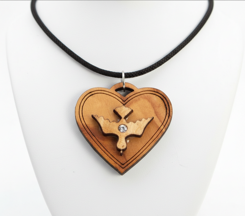 Religious jewelry hand made in Bethlehem Holy Land, front view of the olive wood masterpiece