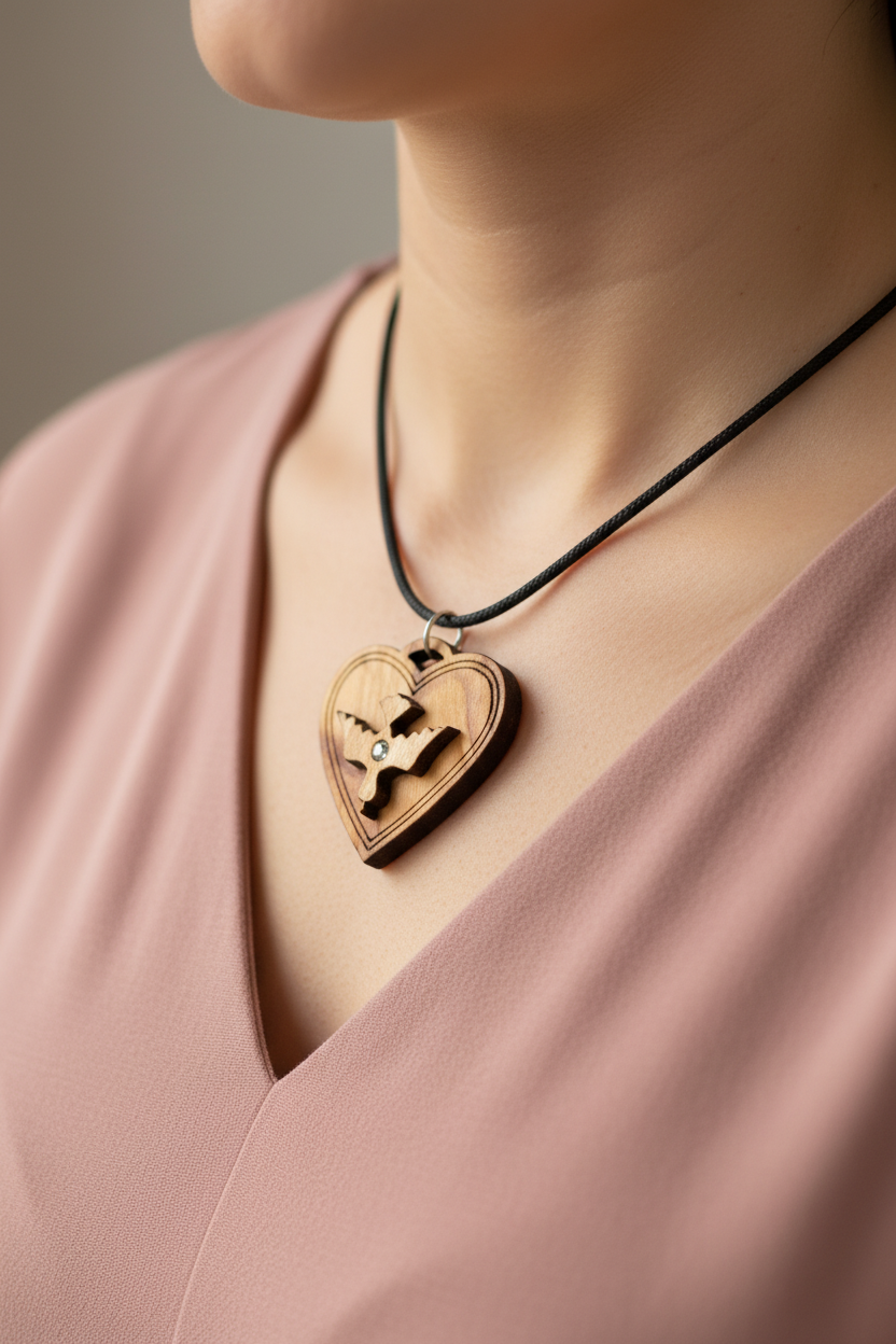 Heart Shaped Necklace with The Holy Spirit Dove Pendant