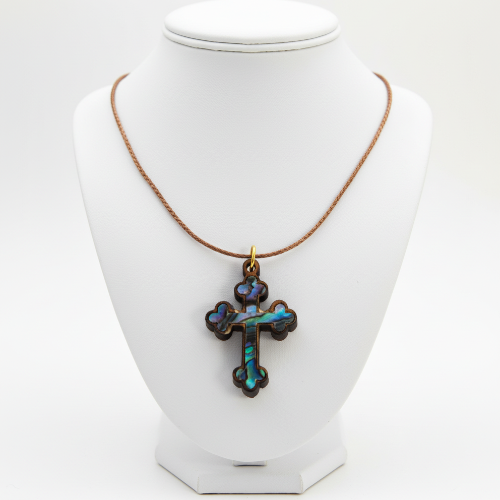 Mother of Pearl Cross Necklace (Budded Style)