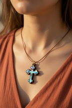 Mother of Pearl Cross Necklace (Budded Style)