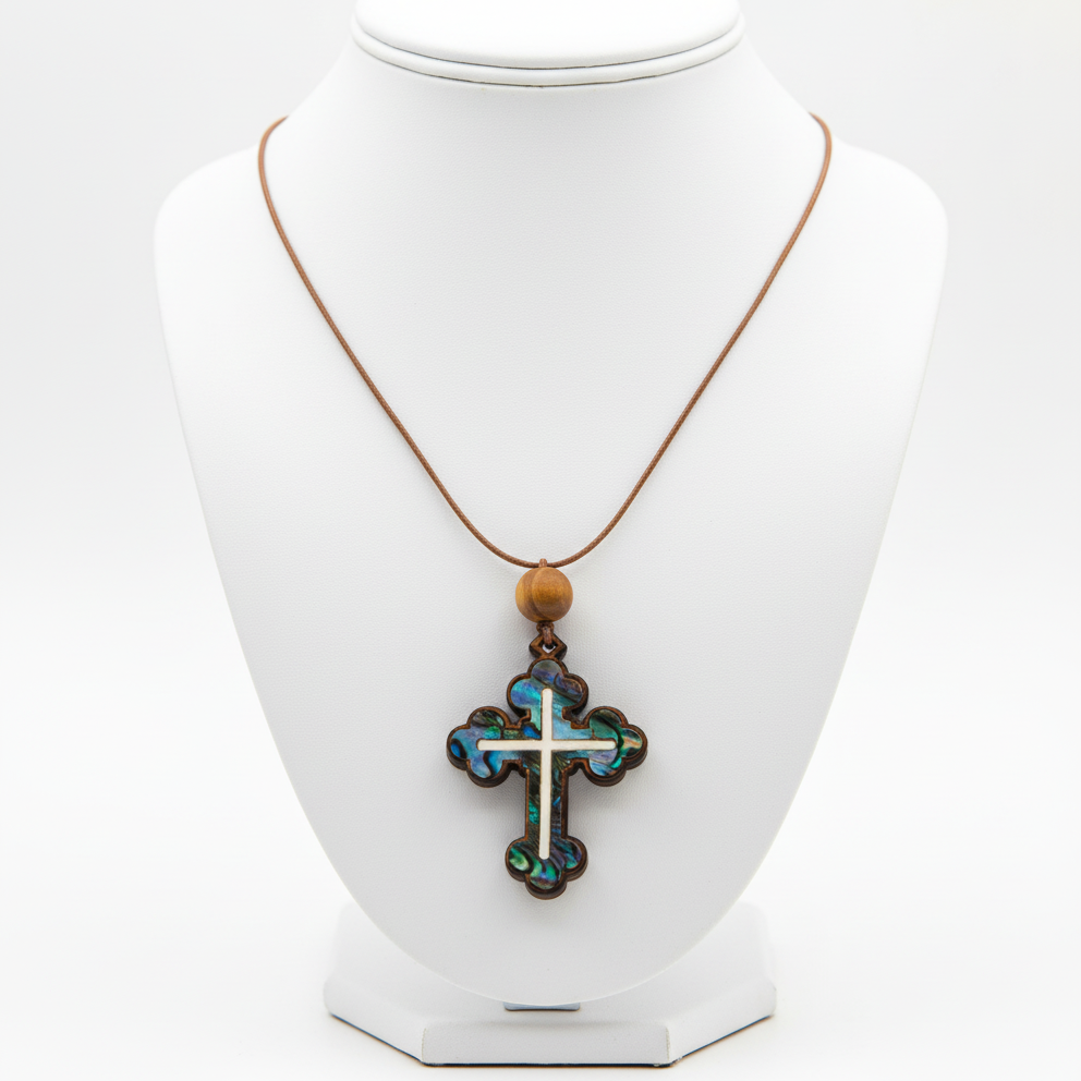 Mother of Pearl Budded Cross Necklace with a Bead