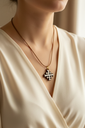 Jerusalem Cross Necklace (Olive Wood and White Mother