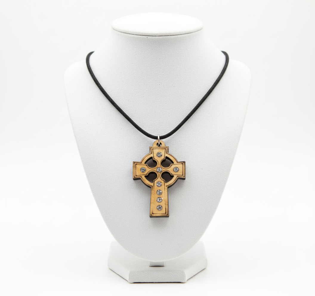 Olive Wood Celtic Cross Necklace