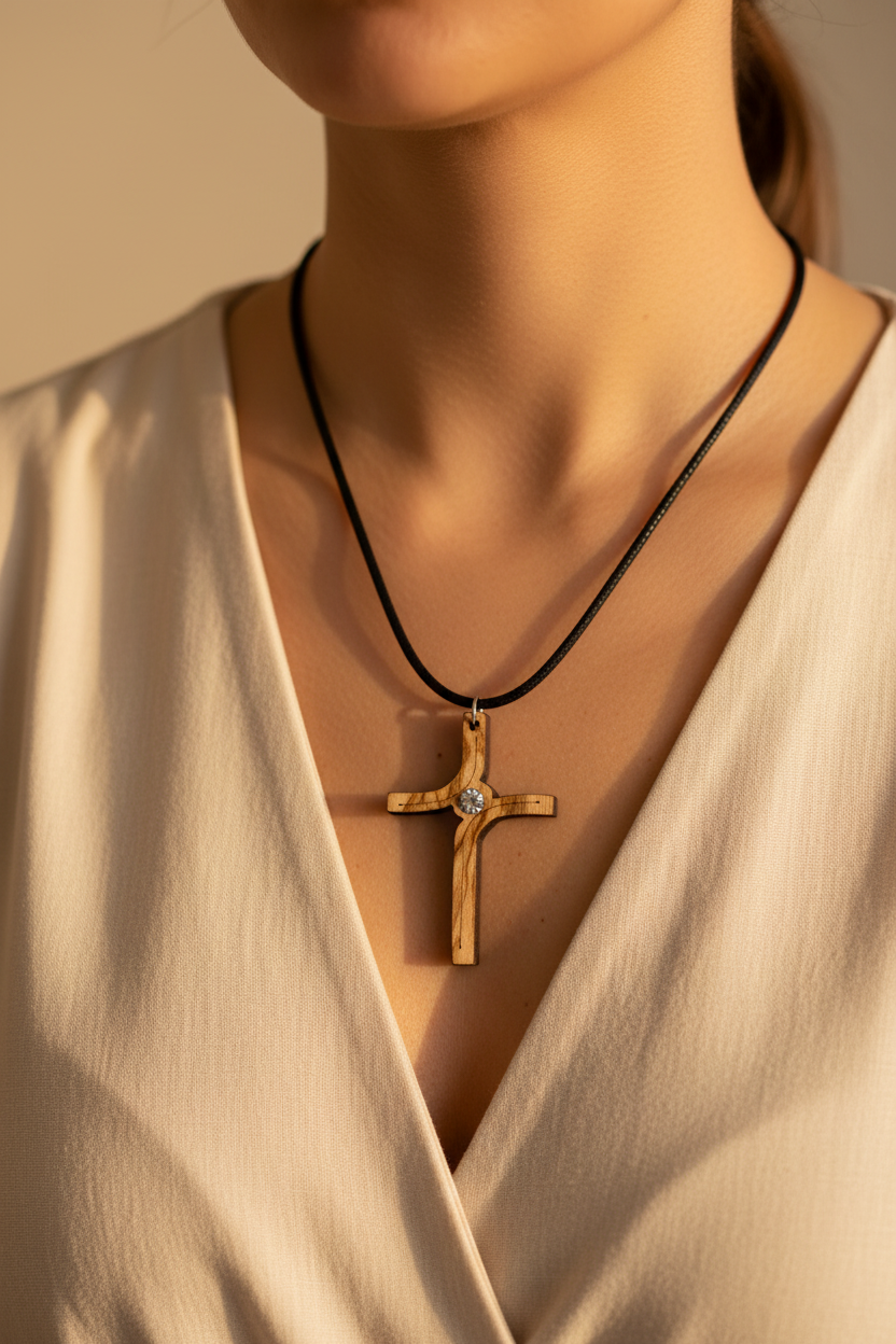 Artistic Olive Wood Cross Pendant