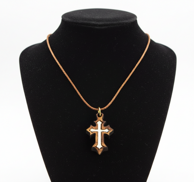 Cross Necklace (Olive Wood and White Mother of Pearl)