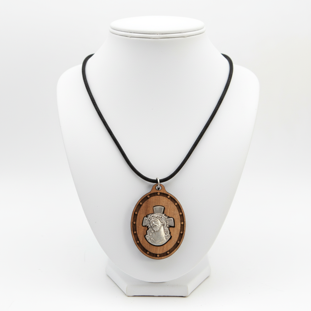 Jesus Carrying the Cross Pendant, Necklace, Olive Wood
