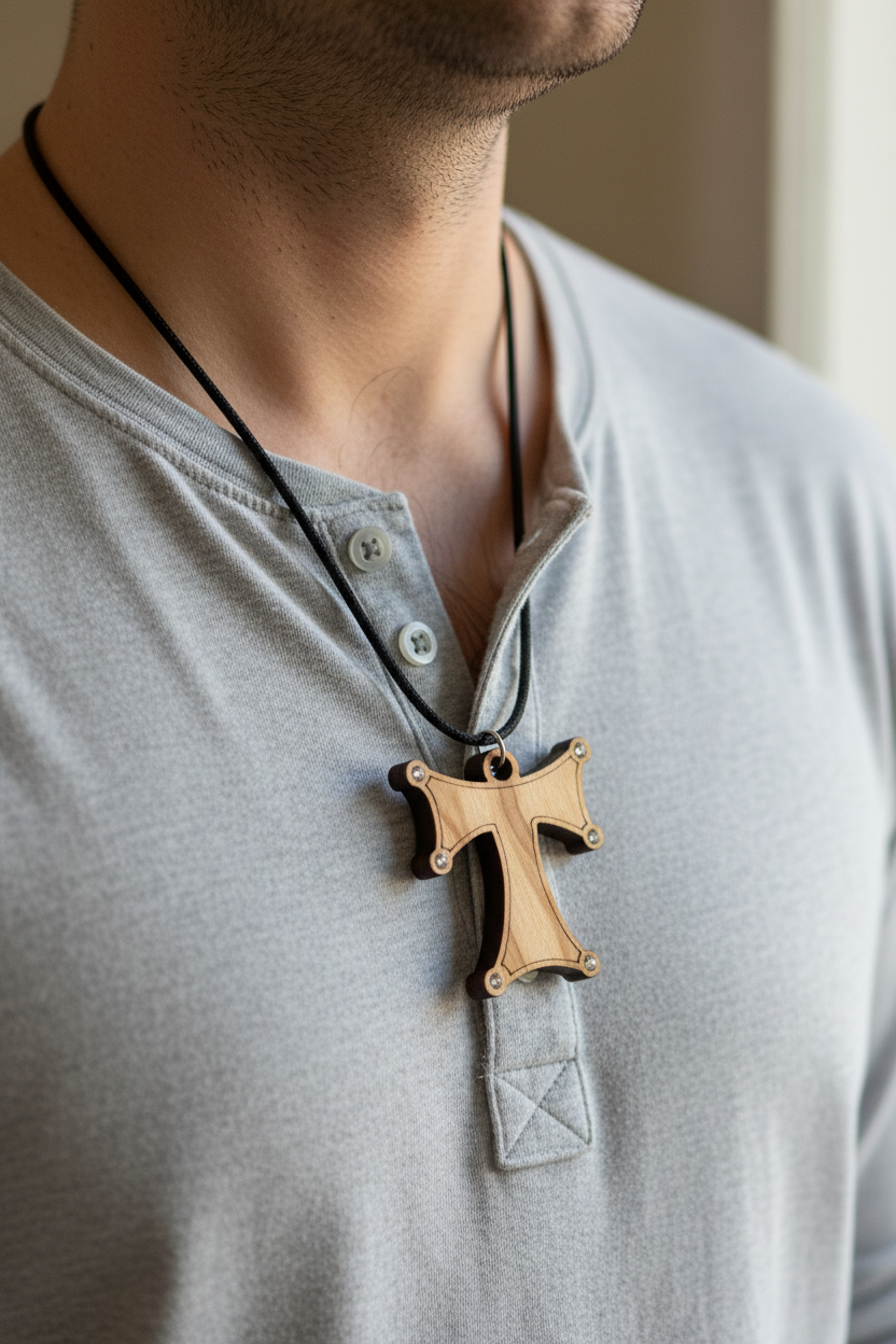Olive Wood Franciscan Cross or Tau Cross Pendant