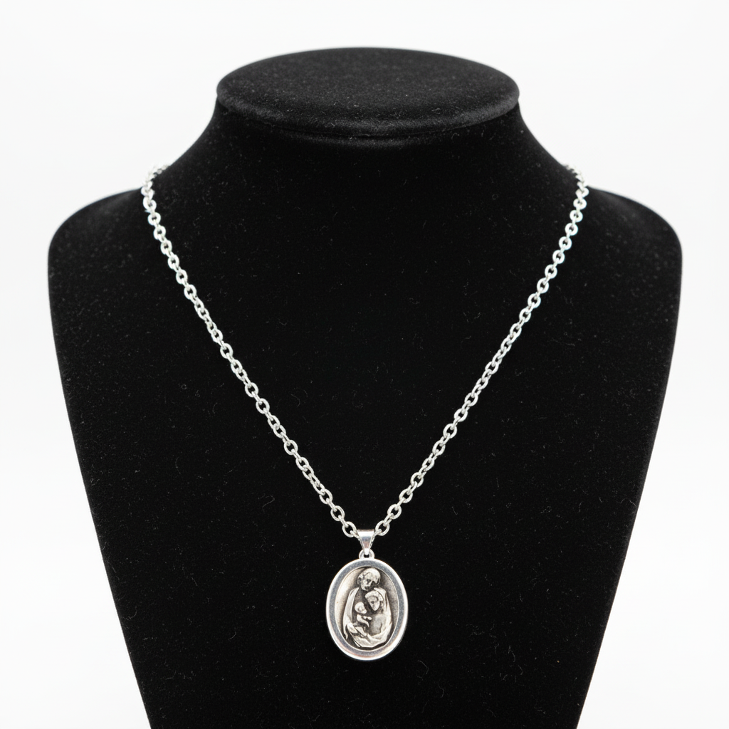 Religious jewelry hand made in Bethlehem Holy Land, front view of the olive wood masterpiece