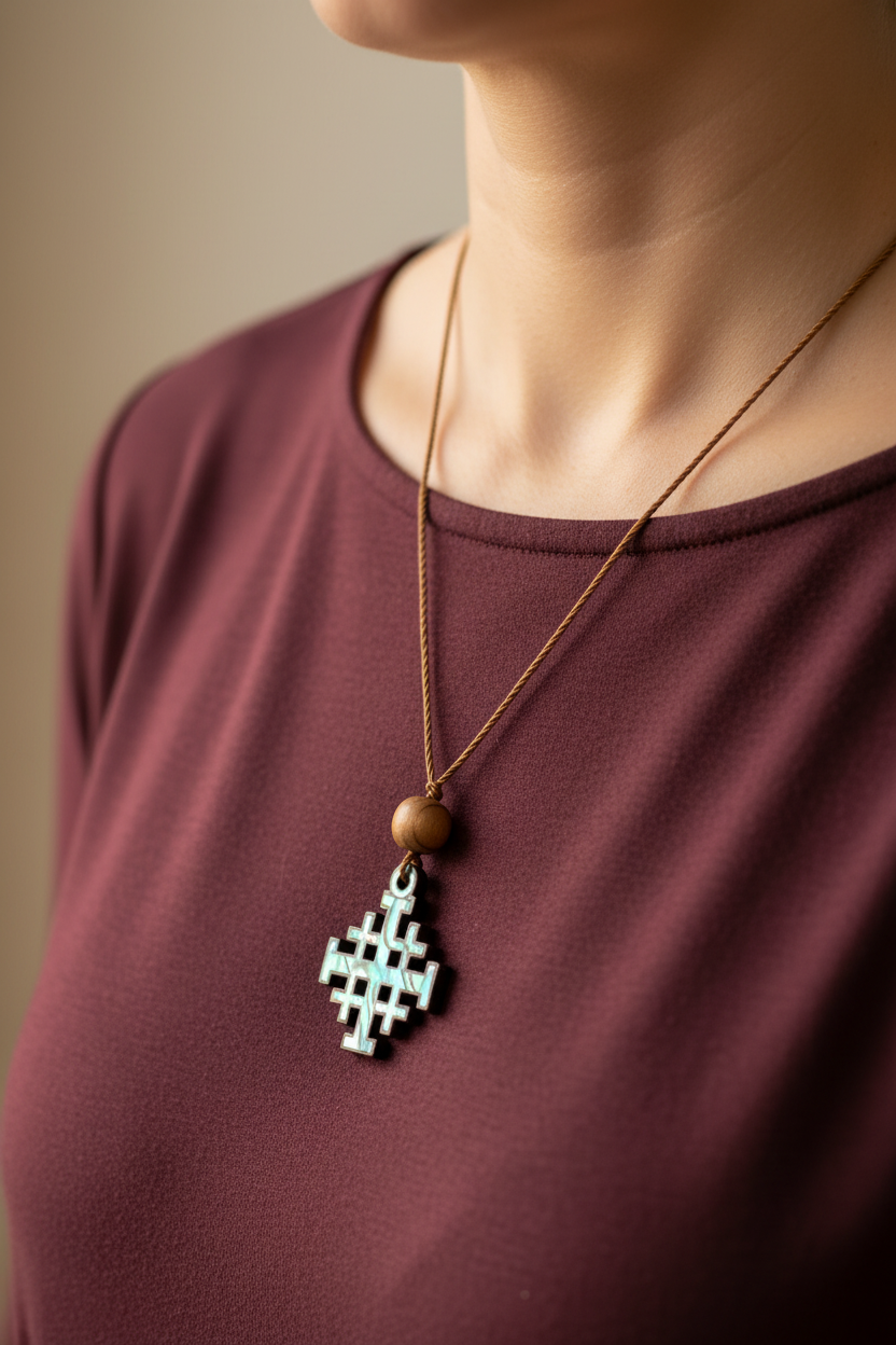 Jerusalem Cross Necklace Mother of Pearl) #5