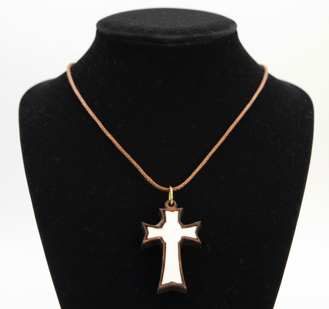 White Mother of Pearl Cross Necklace