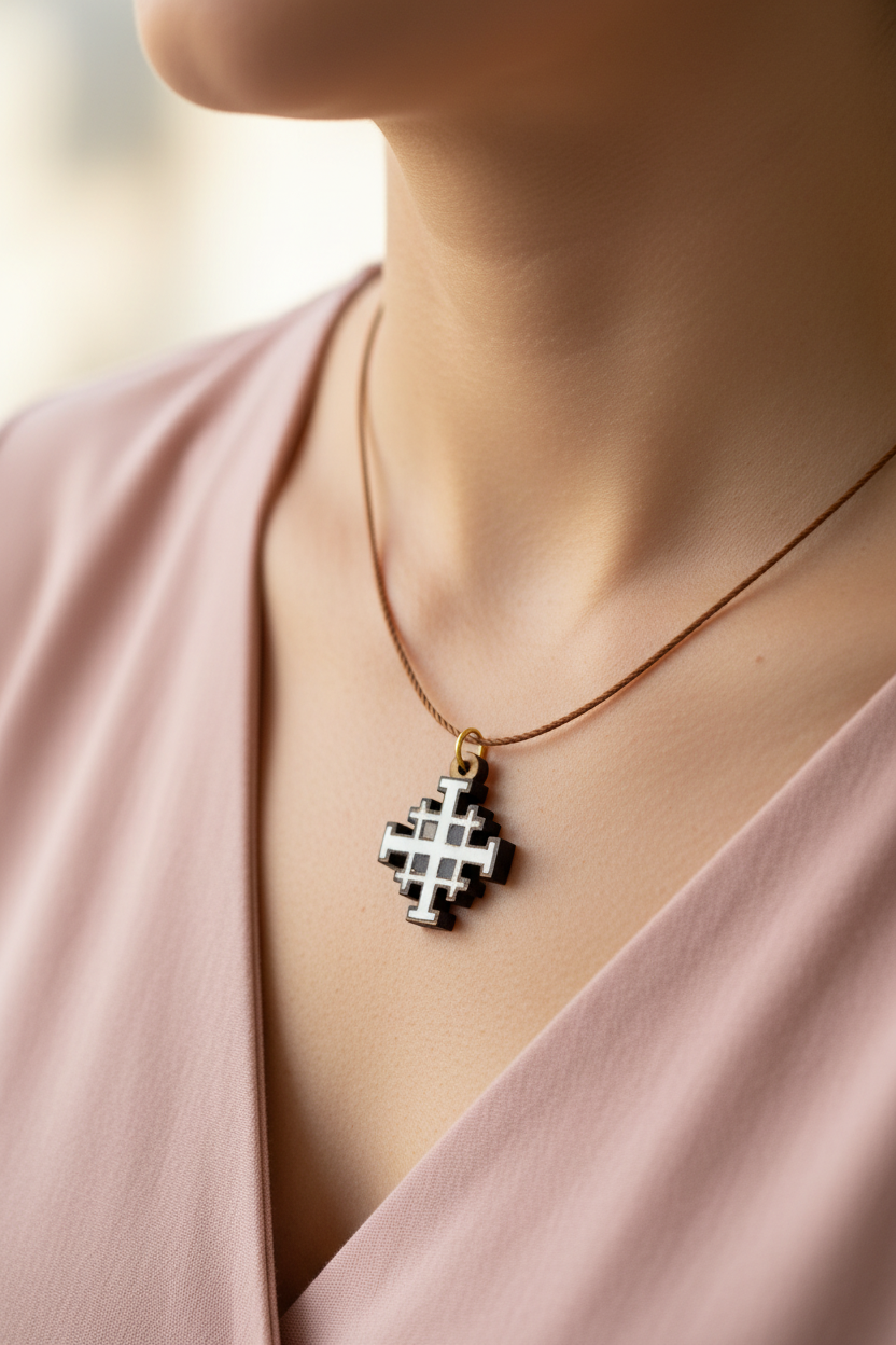 Jerusalem Cross Necklace Abalone)