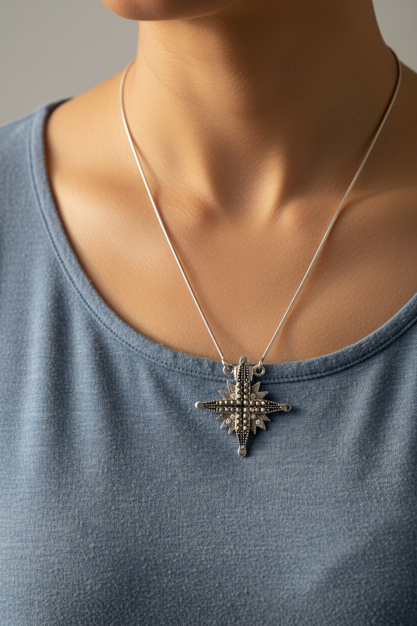 Two Way Magnetic Star of Bethlehem Necklace with Multi Gemstones