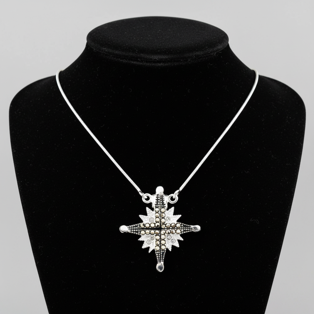 Magnetic Star of Bethlehem Necklace with White Gemstones