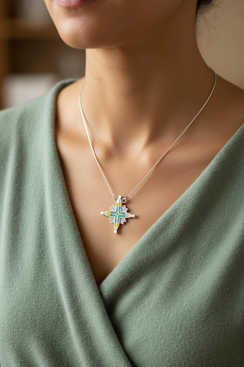 Two Way Magnetic Star of Bethlehem Necklace, Sterling Silver