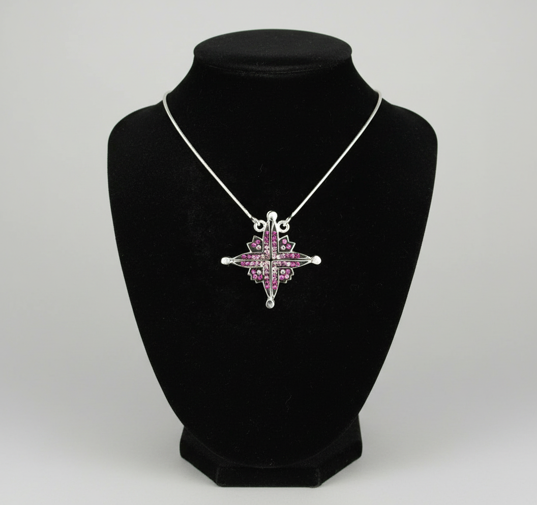 Two-Way Magnetic Star of Bethlehem Necklace (Pink Gemstones)