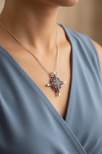 Two Way Magnetic Star of Bethlehem Necklace, Pink Gemstones