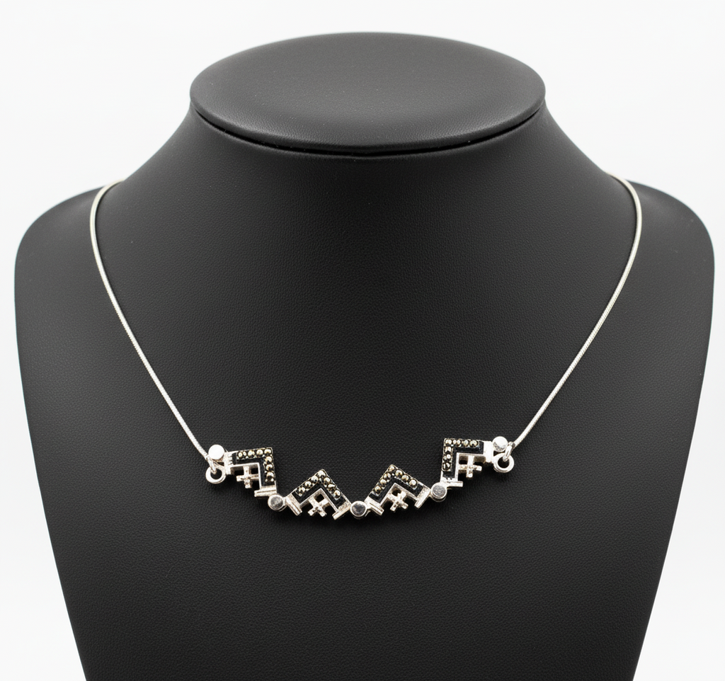 Two-Way Dark Blue Magnetic Jerusalem Cross Necklace with Gemstones