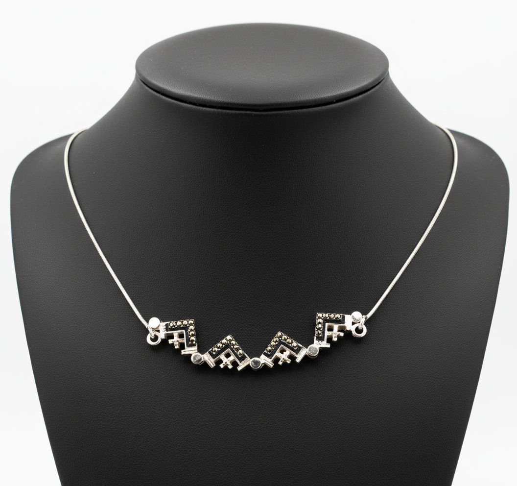 Two-Way Dark Blue Magnetic Jerusalem Cross Necklace with Gemstones