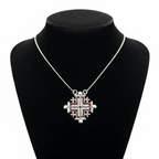 Two-Way Dark Red Magnetic Jerusalem Cross Necklace (White Gemstones)(S)