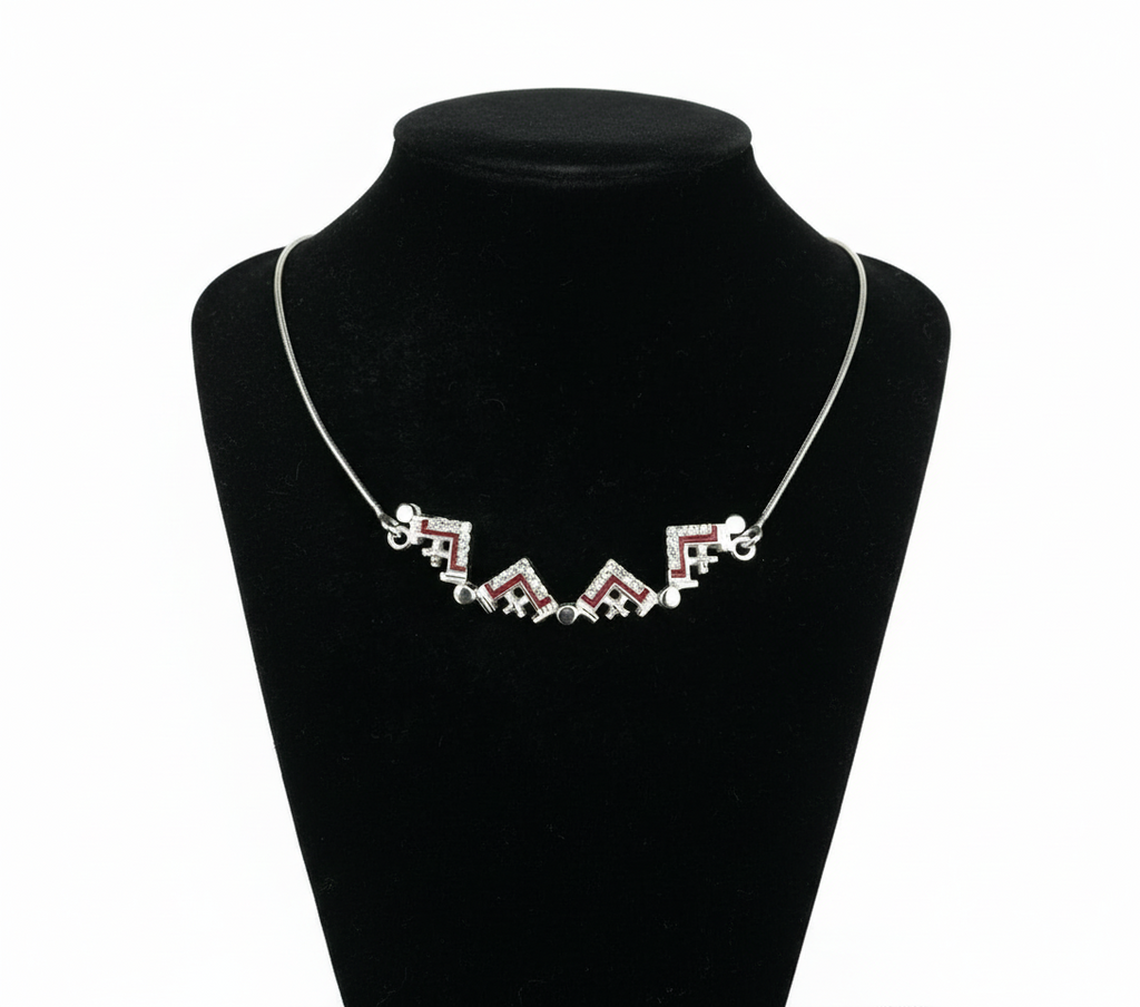 Two-Way Dark Red Magnetic Jerusalem Cross Necklace (White Gemstones)(S)