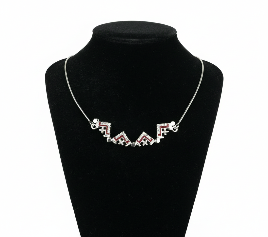 Two-Way Dark Red Magnetic Jerusalem Cross Necklace (White Gemstones)