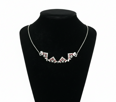 Two-Way Dark Red Magnetic Jerusalem Cross Necklace (White Gemstones)