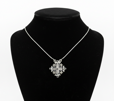 Two-Way Magnetic Jerusalem Cross Necklace (White Gemstones)