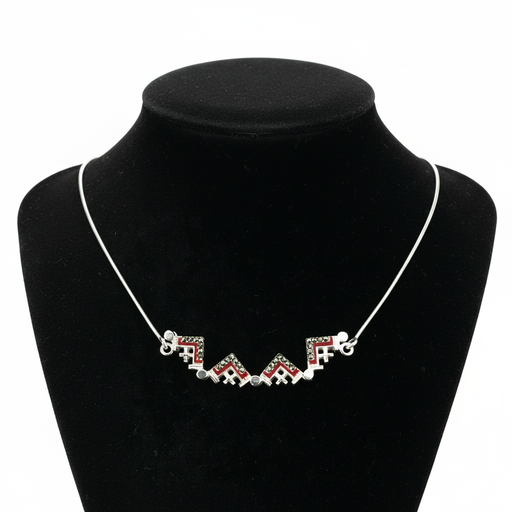Two-Way Dark Red Magnetic Jerusalem Cross Necklace with Gemstones(S)