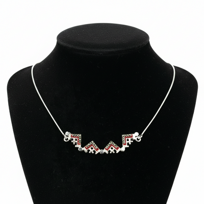 Two-Way Dark Red Magnetic Jerusalem Cross Necklace with Gemstones