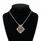 Two-Way Dark Red Magnetic Jerusalem Cross Necklace with Gemstones(S)