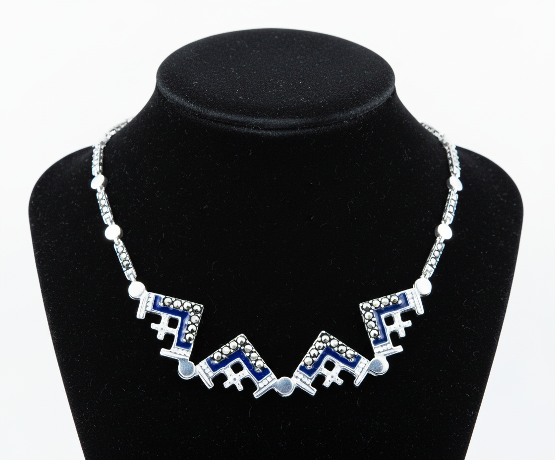 Two-Way Dark Blue Magnetic Jerusalem Cross Necklace