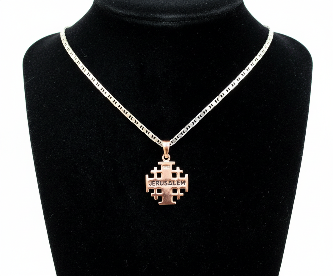 Sterling Silver Jerusalem Cross Necklace (S)