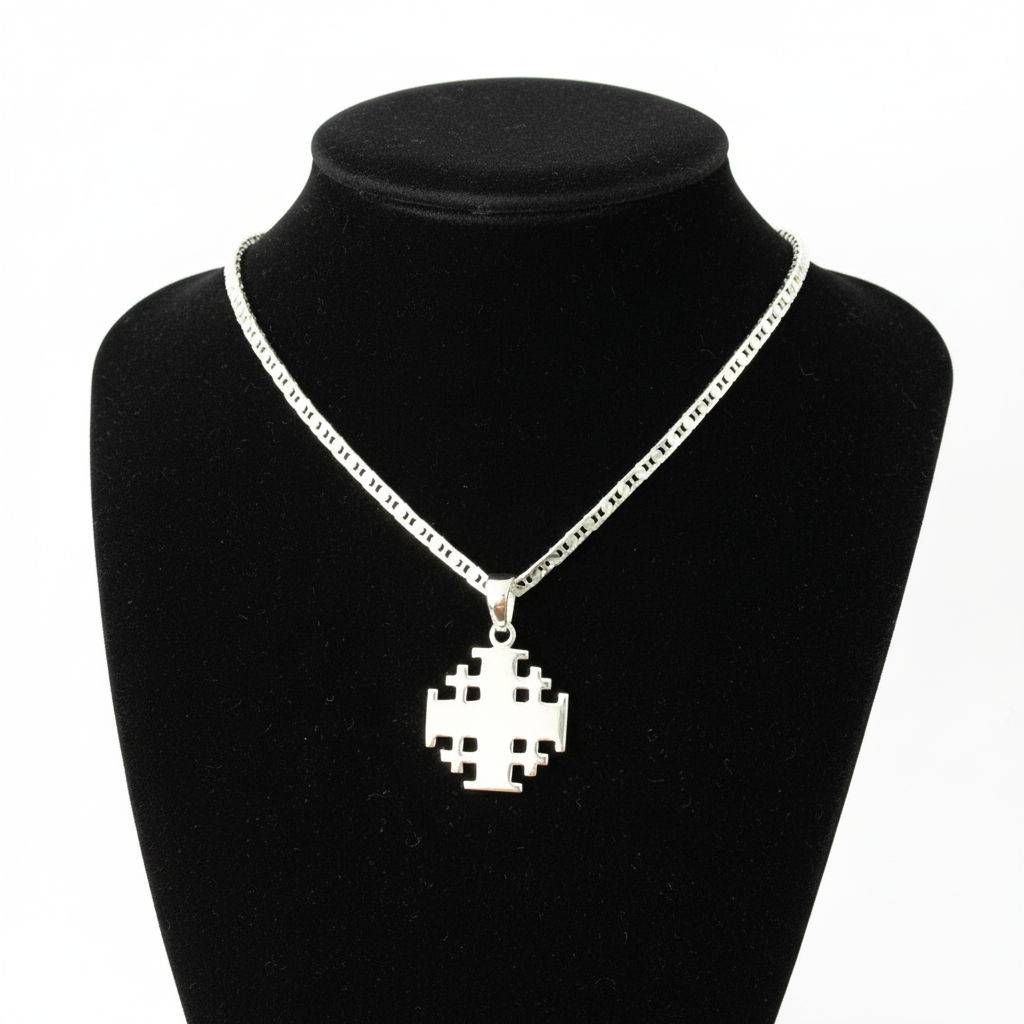 Sterling Silver Jerusalem Cross Necklace (S)