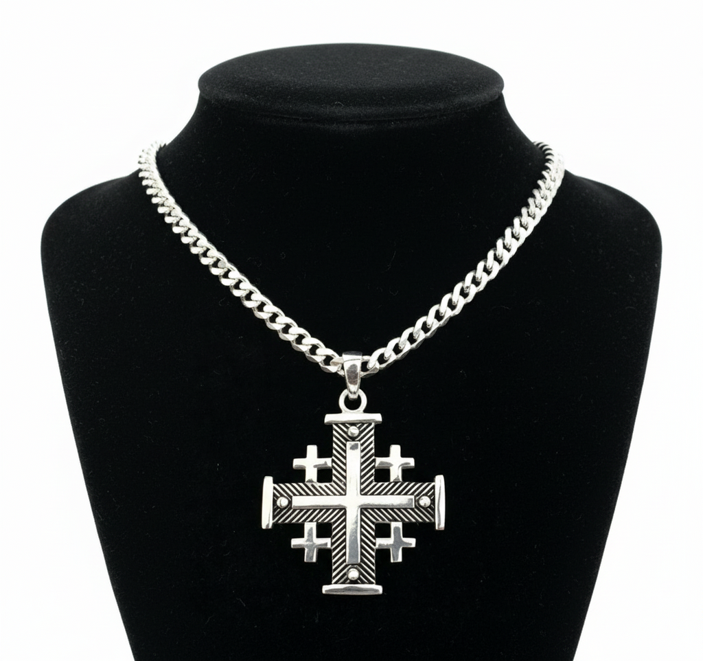 Jerusalem Cross Necklace (L), Sterling Silver