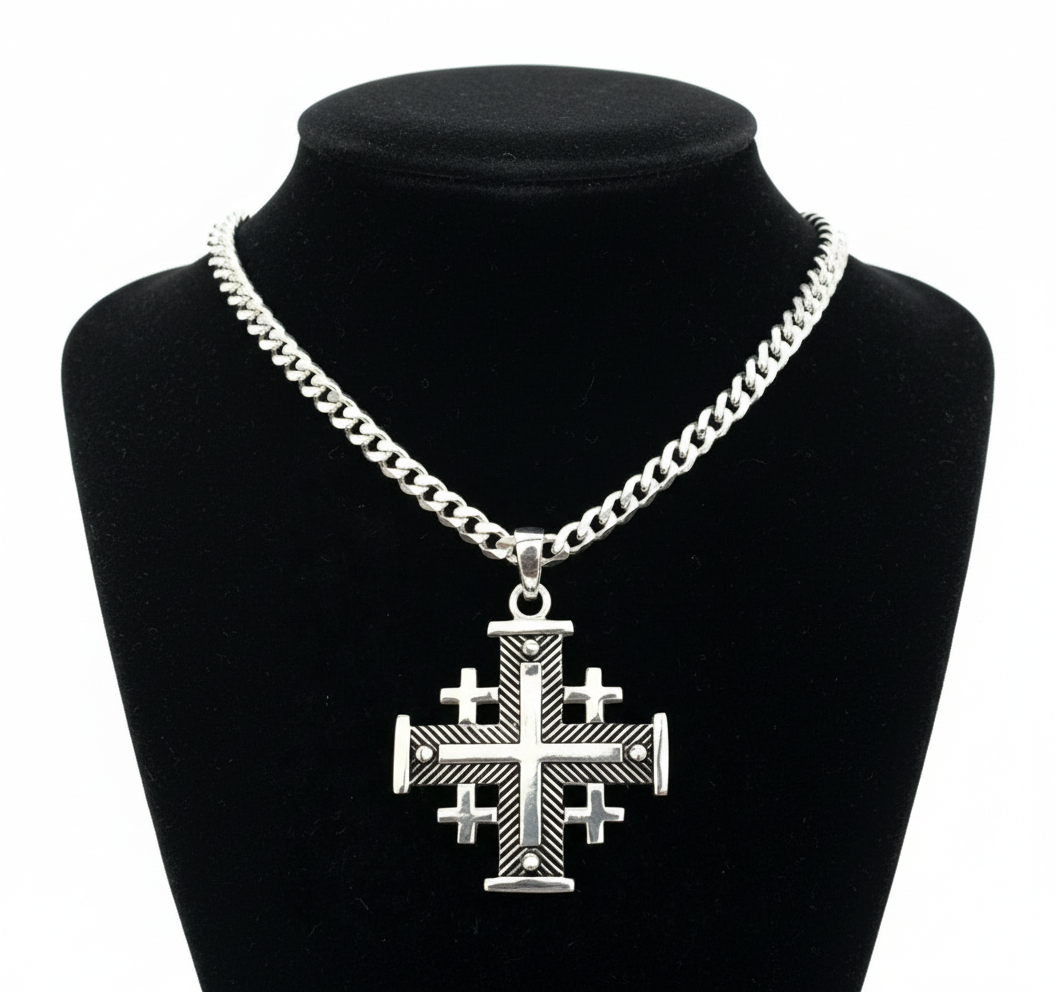 Jerusalem Cross Necklace (L), Sterling Silver