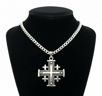 Jerusalem Cross Necklace (L), Sterling Silver
